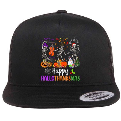 Happy HalloThanksMas Dancing Skeleton Halloween Thanksgiving Flatbill Hat