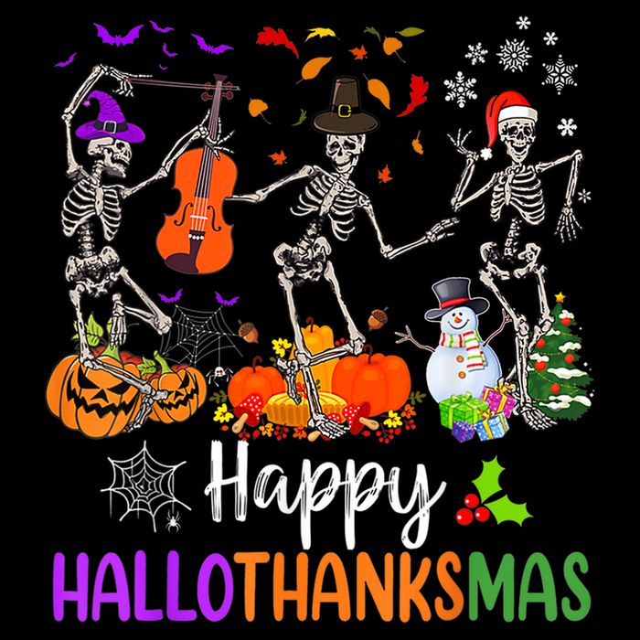 Happy HalloThanksMas Dancing Skeleton Halloween Thanksgiving Sustainable Beanie