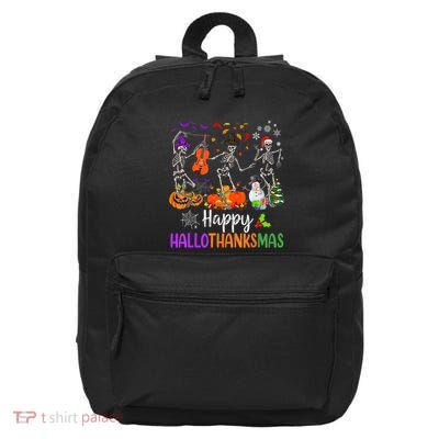 Happy HalloThanksMas Dancing Skeleton Halloween Thanksgiving 16 in Basic Backpack