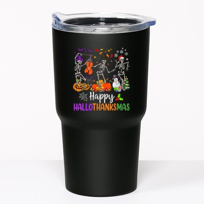 Happy HalloThanksMas Dancing Skeleton Halloween Thanksgiving Tumbler