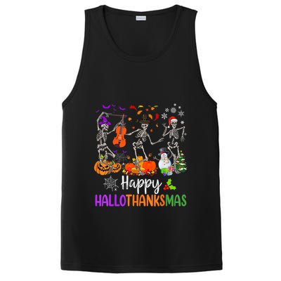 Happy HalloThanksMas Dancing Skeleton Halloween Thanksgiving PosiCharge Competitor Tank