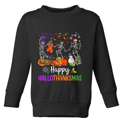 Happy HalloThanksMas Dancing Skeleton Halloween Thanksgiving Toddler Sweatshirt