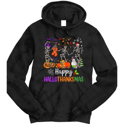 Happy HalloThanksMas Dancing Skeleton Halloween Thanksgiving Tie Dye Hoodie