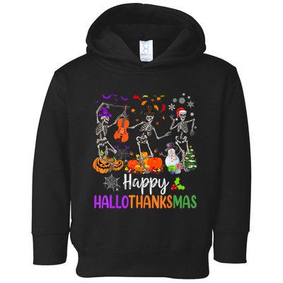 Happy HalloThanksMas Dancing Skeleton Halloween Thanksgiving Toddler Hoodie