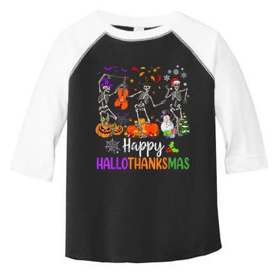 Happy HalloThanksMas Dancing Skeleton Halloween Thanksgiving Toddler Fine Jersey T-Shirt