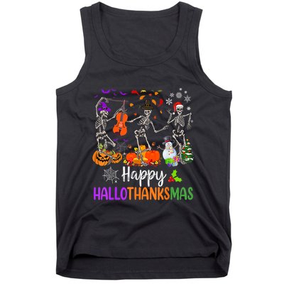 Happy HalloThanksMas Dancing Skeleton Halloween Thanksgiving Tank Top