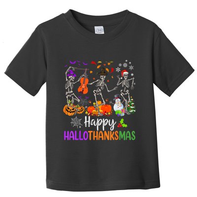 Happy HalloThanksMas Dancing Skeleton Halloween Thanksgiving Toddler T-Shirt