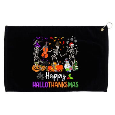 Happy HalloThanksMas Dancing Skeleton Halloween Thanksgiving Grommeted Golf Towel