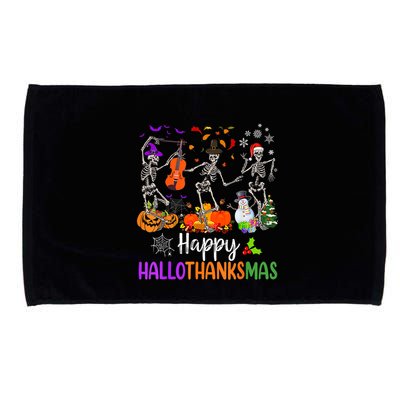 Happy HalloThanksMas Dancing Skeleton Halloween Thanksgiving Microfiber Hand Towel