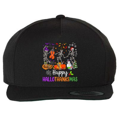 Happy HalloThanksMas Dancing Skeleton Halloween Thanksgiving Wool Snapback Cap