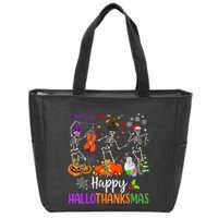 Happy HalloThanksMas Dancing Skeleton Halloween Thanksgiving Zip Tote Bag