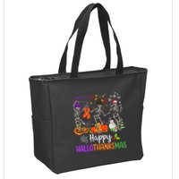 Happy HalloThanksMas Dancing Skeleton Halloween Thanksgiving Zip Tote Bag