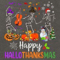 Happy HalloThanksMas Dancing Skeleton Halloween Thanksgiving Cotton Canvas Backpack
