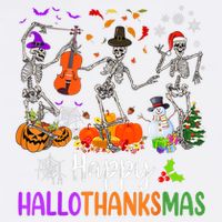 Happy HalloThanksMas Dancing Skeleton Halloween Thanksgiving Garment-Dyed Sweatshirt