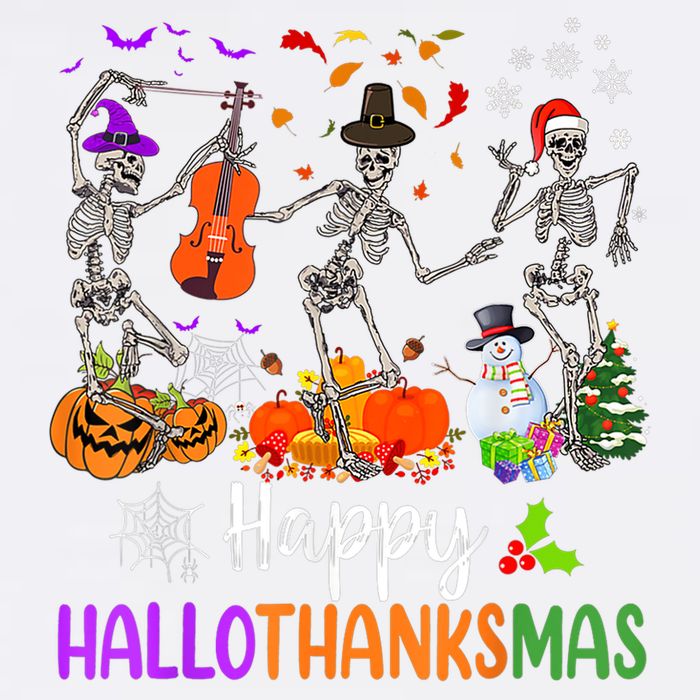 Happy HalloThanksMas Dancing Skeleton Halloween Thanksgiving Garment-Dyed Sweatshirt