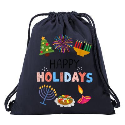 Happy Holidays Diwali Kwanzaa Hanukkah Christmas Drawstring Bag