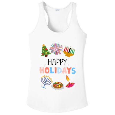 Happy Holidays Diwali Kwanzaa Hanukkah Christmas Ladies PosiCharge Competitor Racerback Tank