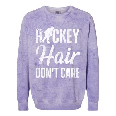 Hockey Hair Dont Care Ice Hockey Player Goalie Hockey Fan Gift Colorblast Crewneck Sweatshirt