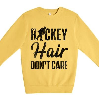 Hockey Hair Dont Care Ice Hockey Player Goalie Hockey Fan Gift Premium Crewneck Sweatshirt