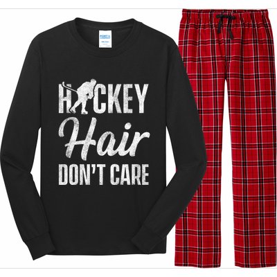 Hockey Hair Dont Care Ice Hockey Player Goalie Hockey Fan Gift Long Sleeve Pajama Set