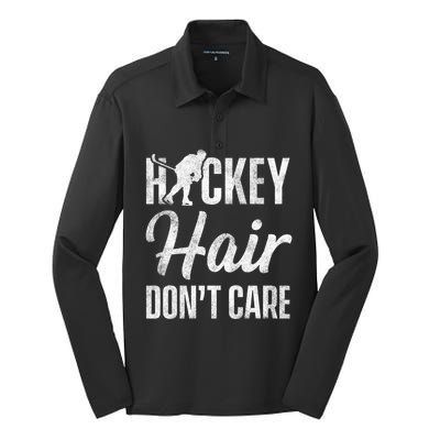 Hockey Hair Dont Care Ice Hockey Player Goalie Hockey Fan Gift Silk Touch Performance Long Sleeve Polo