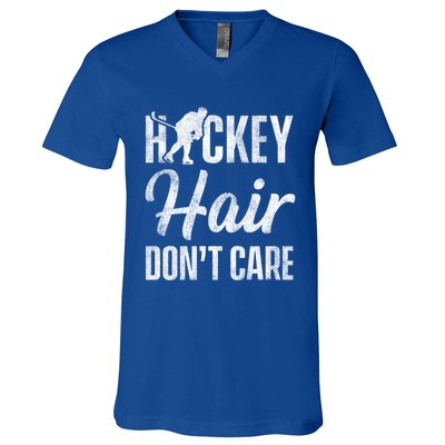 Hockey Hair Dont Care Ice Hockey Player Goalie Hockey Fan Gift V-Neck T-Shirt