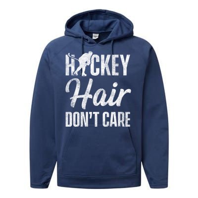 Hockey Hair Dont Care Ice Hockey Player Goalie Hockey Fan Gift Performance Fleece Hoodie