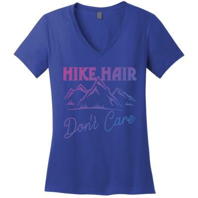 Hike Hair Dont Care Hiker Hiking Camping Nature Lover Gift Women's V-Neck T-Shirt