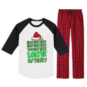 Hate Hate Double Hate Loathe Entirely Funny Christmas Santa Raglan Sleeve Pajama Set