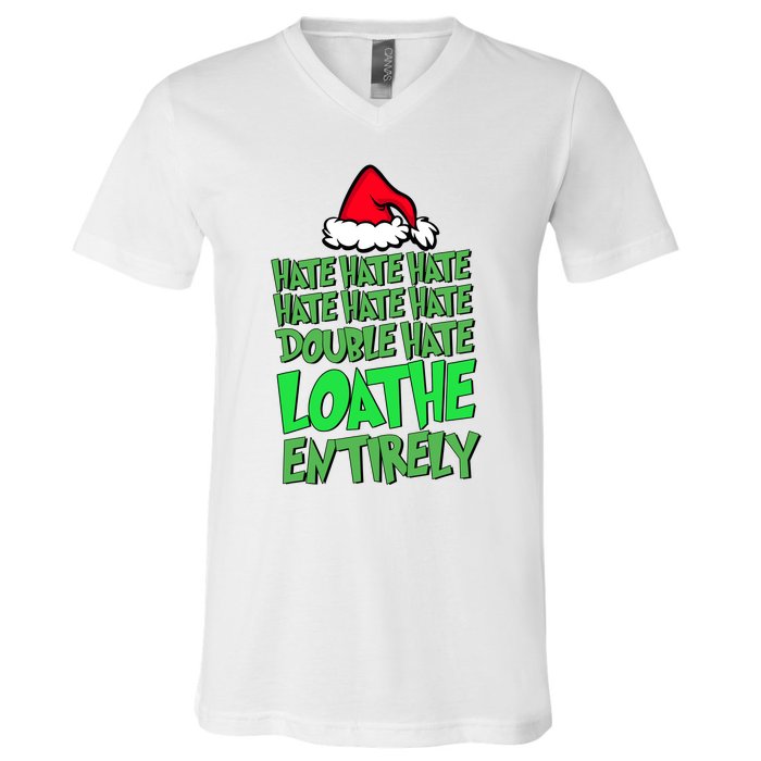 Hate Hate Double Hate Loathe Entirely Funny Christmas Santa V-Neck T-Shirt