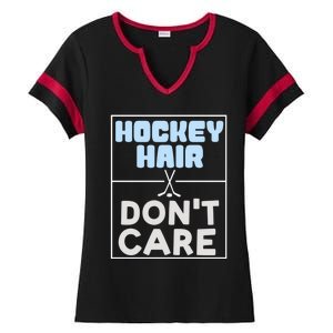 Hockey Hair Dont Care Ice Skating Puck Gift Ladies Halftime Notch Neck Tee