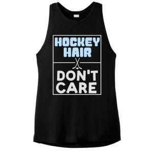 Hockey Hair Dont Care Ice Skating Puck Gift Ladies PosiCharge Tri-Blend Wicking Tank