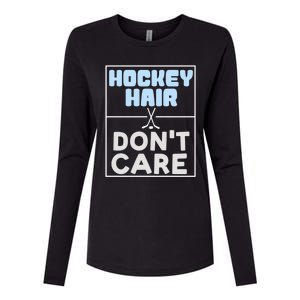 Hockey Hair Dont Care Ice Skating Puck Gift Womens Cotton Relaxed Long Sleeve T-Shirt