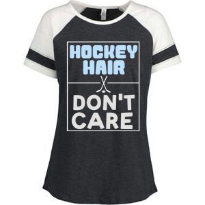 Hockey Hair Dont Care Ice Skating Puck Gift Enza Ladies Jersey Colorblock Tee