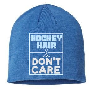 Hockey Hair Dont Care Ice Skating Puck Gift Sustainable Beanie