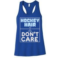 Hockey Hair Dont Care Ice Skating Puck Gift Women's Racerback Tank