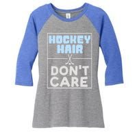 Hockey Hair Dont Care Ice Skating Puck Gift Women's Tri-Blend 3/4-Sleeve Raglan Shirt