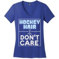 Hockey Hair Dont Care Ice Skating Puck Gift Women's V-Neck T-Shirt