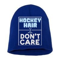 Hockey Hair Dont Care Ice Skating Puck Gift Short Acrylic Beanie