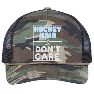 Hockey Hair Dont Care Ice Skating Puck Gift Retro Rope Trucker Hat Cap