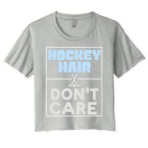 Hockey Hair Dont Care Ice Skating Puck Gift Women's Crop Top Tee