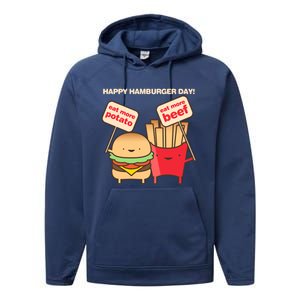 Happy Hamburger Day Funny Burger And Fries Gift Performance Fleece Hoodie