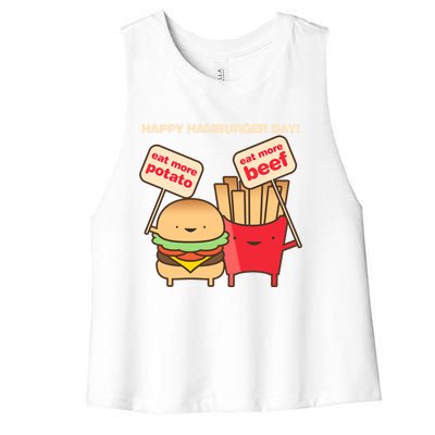 Happy Hamburger Day Funny Burger And Fries Gift Women's Racerback Cropped Tank