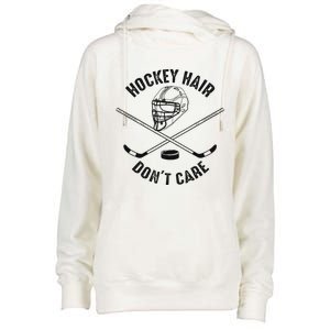 Hockey Hair DonT Care Cute Messy Hair Player Womens Funnel Neck Pullover Hood