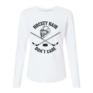 Hockey Hair DonT Care Cute Messy Hair Player Womens Cotton Relaxed Long Sleeve T-Shirt