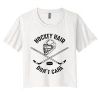 Hockey Hair DonT Care Cute Messy Hair Player Women's Crop Top Tee