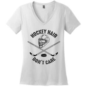 Hockey Hair DonT Care Cute Messy Hair Player Women's V-Neck T-Shirt