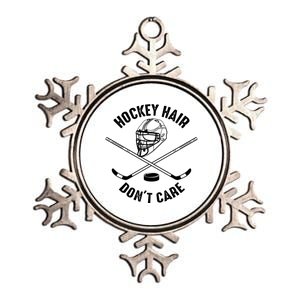 Hockey Hair Dont Care Cute Messy Hair Player Gift Metallic Star Ornament