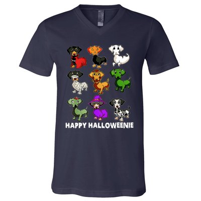 Happy Halloweenie Dachshund Halloween Dog Lover Funny Costume V-Neck T-Shirt