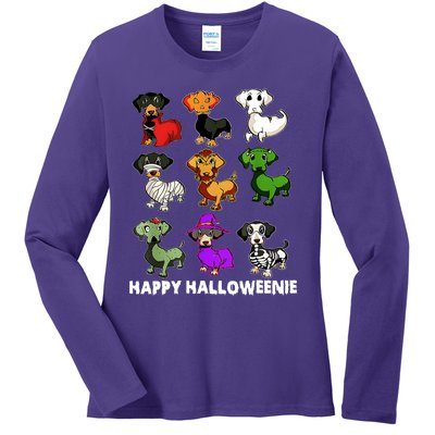 Happy Halloweenie Dachshund Halloween Dog Lover Funny Costume Ladies Long Sleeve Shirt